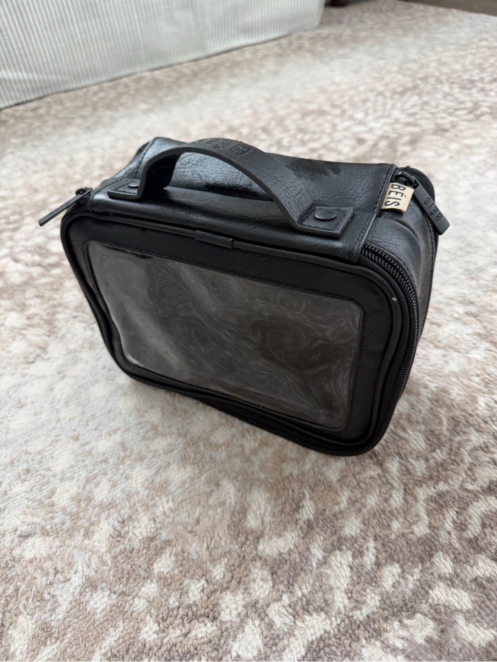 Beis Black Leather Cosmetic Bag